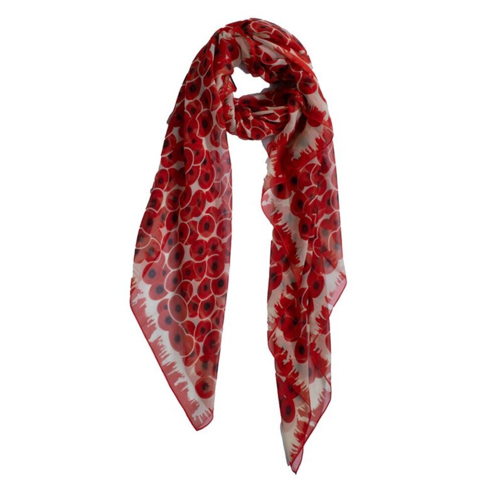 Hermes, red floral printed silk scarf - Picture 2 of 6